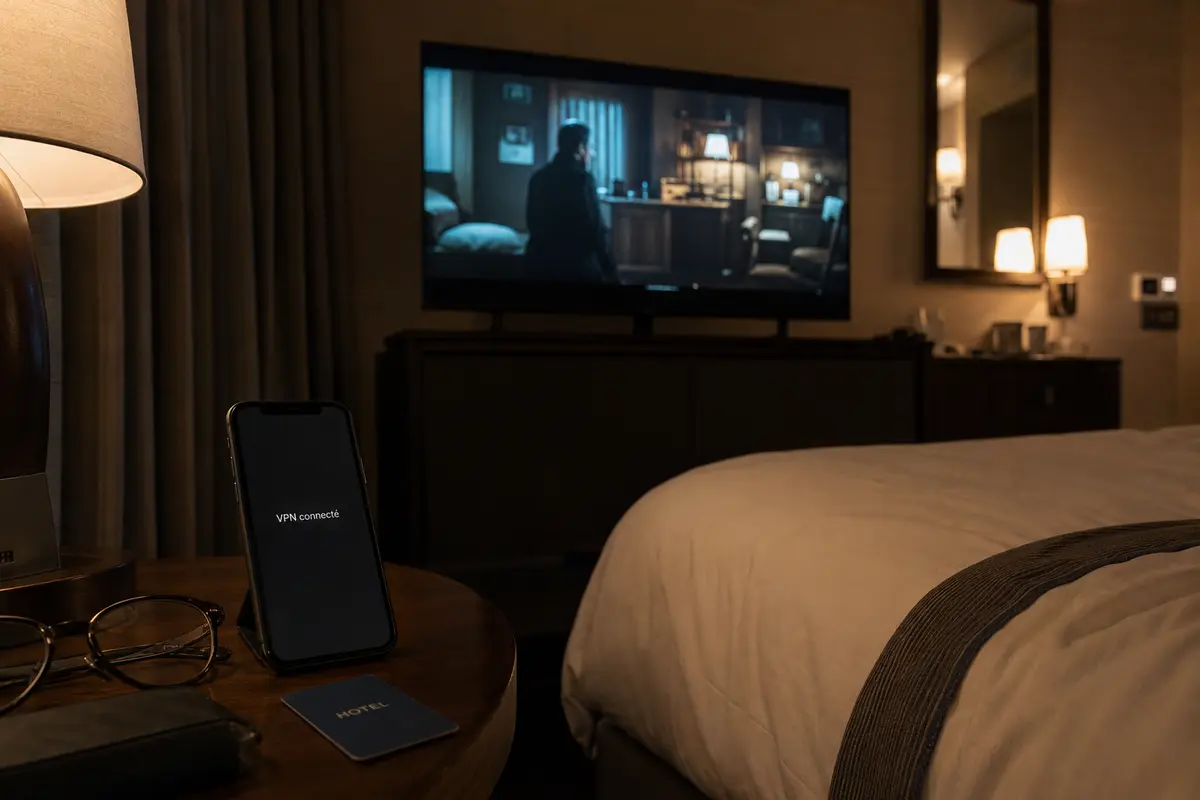 Lecture d’une série sur la télévision d’un hôtel avec le VPN toujours connecté