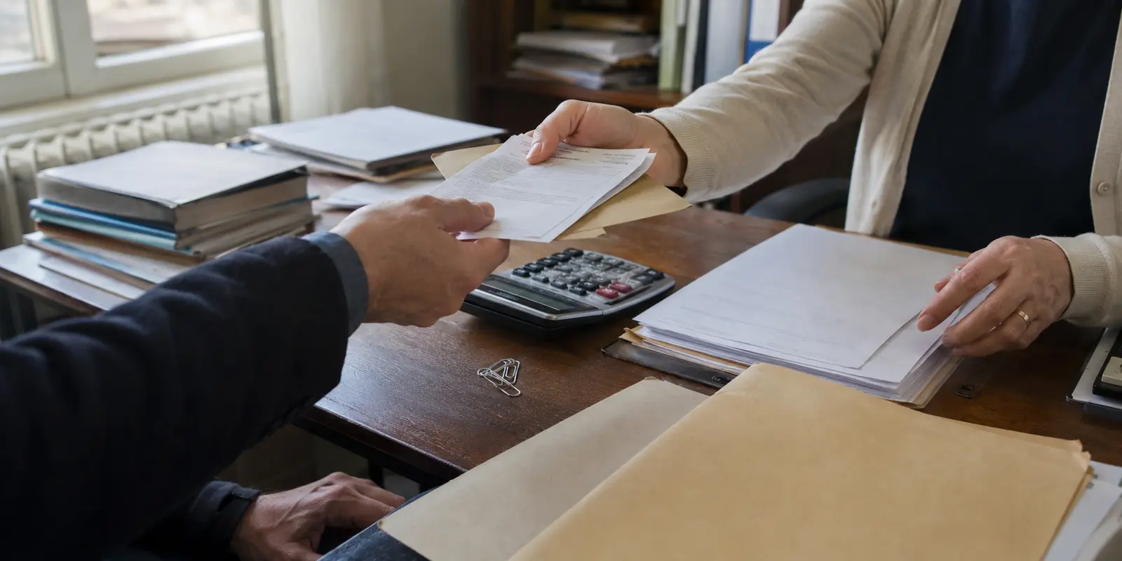 Un justificatif de paiement est rendu à un salarié sur le bureau d'un service comptable français