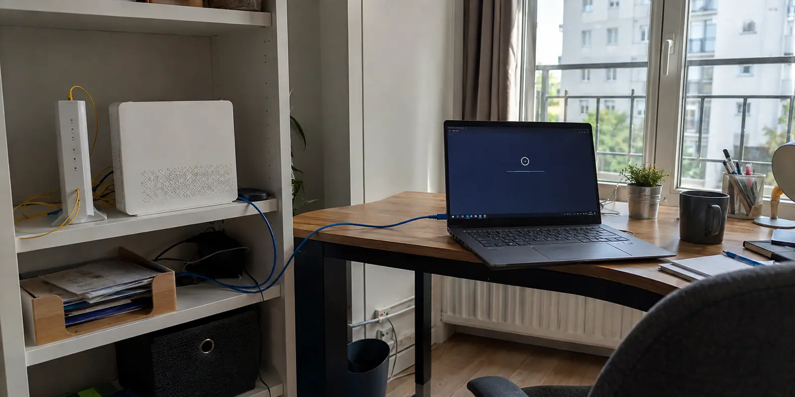 Routeur fibre et ordinateur bloqué sur une connexion VPN dans un bureau français