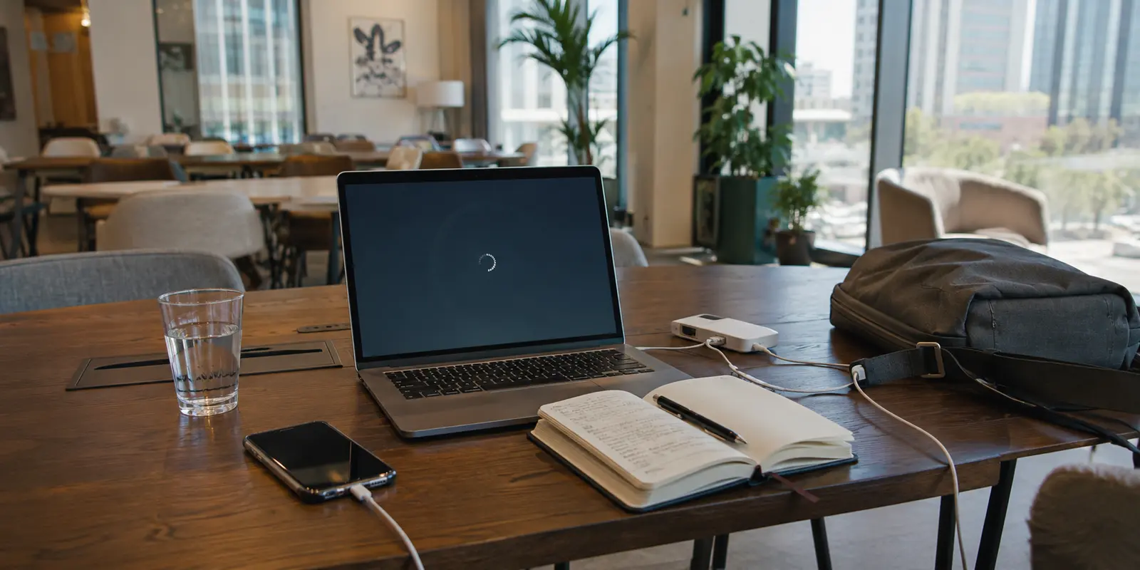 Un ordinateur bloqué sur une connexion VPN dans un espace de coworking à Dubaï