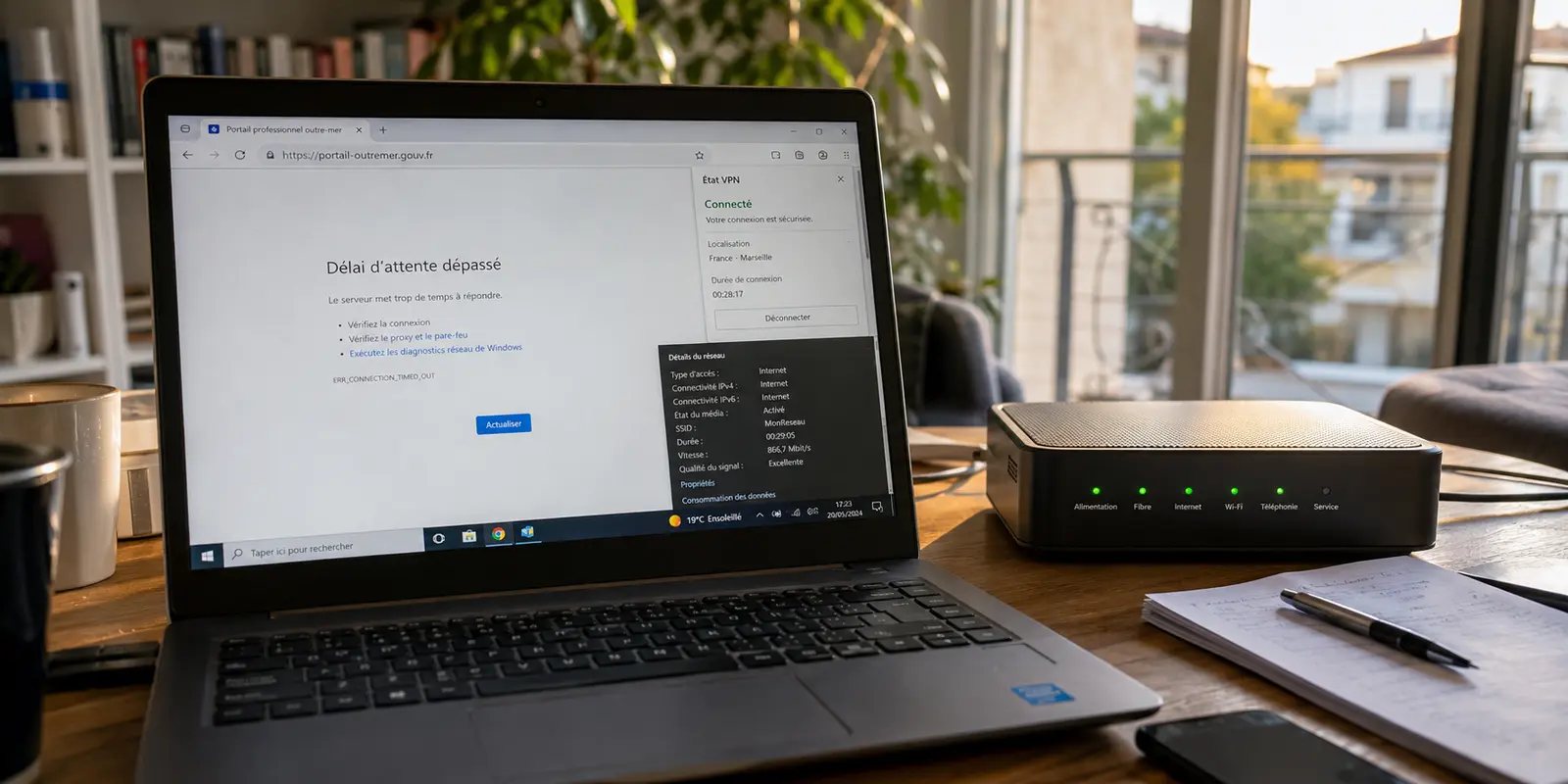 Un VPN apparaît connecté sur un réseau IPv6 tandis qu’un service distant dépasse son délai d’attente