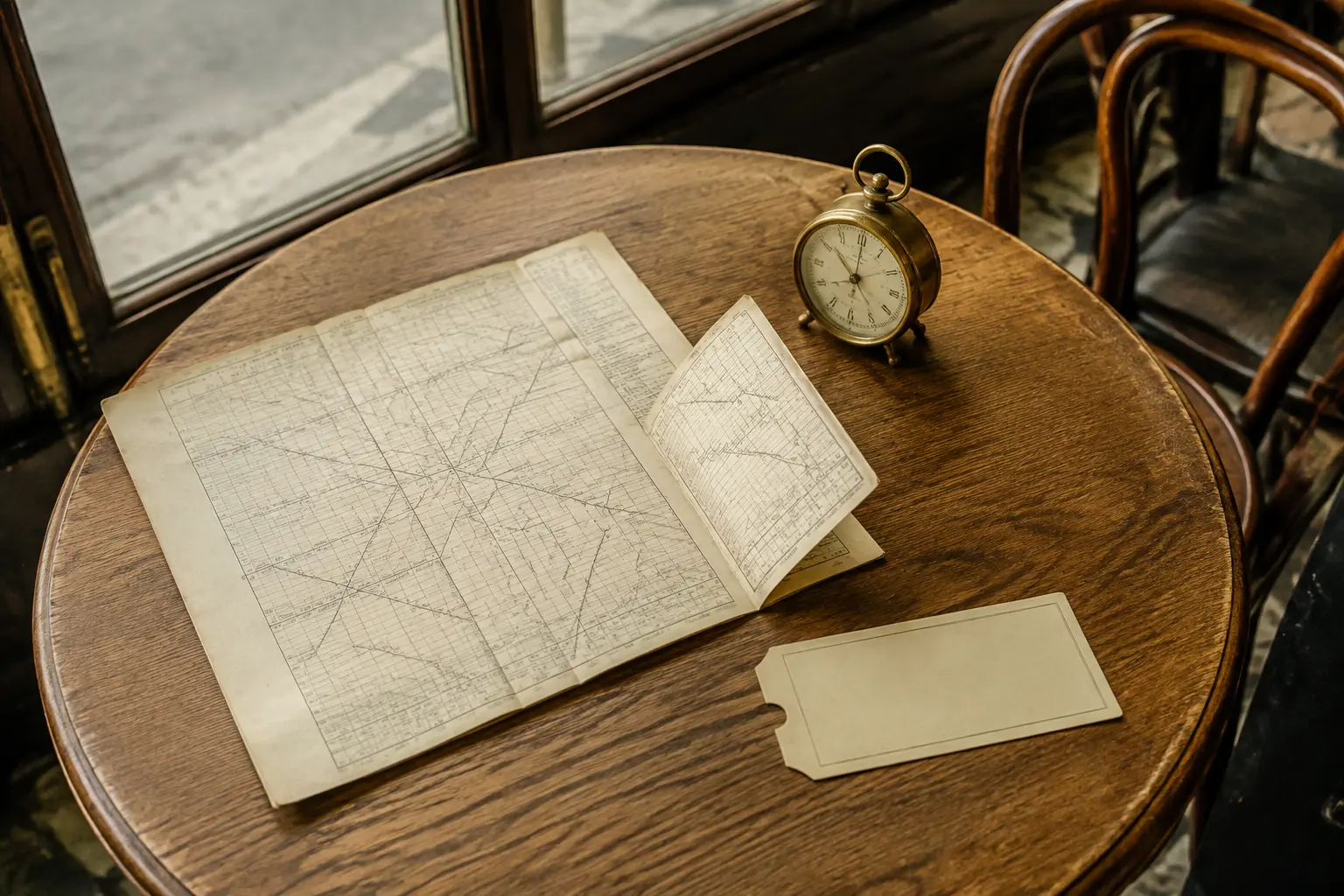Table de café avec un horaire papier et une nouvelle route à choisir