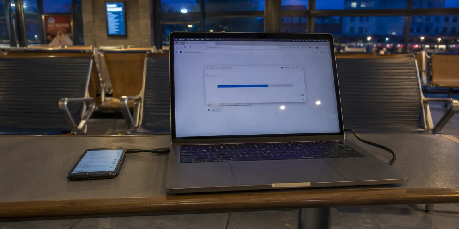 Ordinateur en gare face à un transfert interrompu