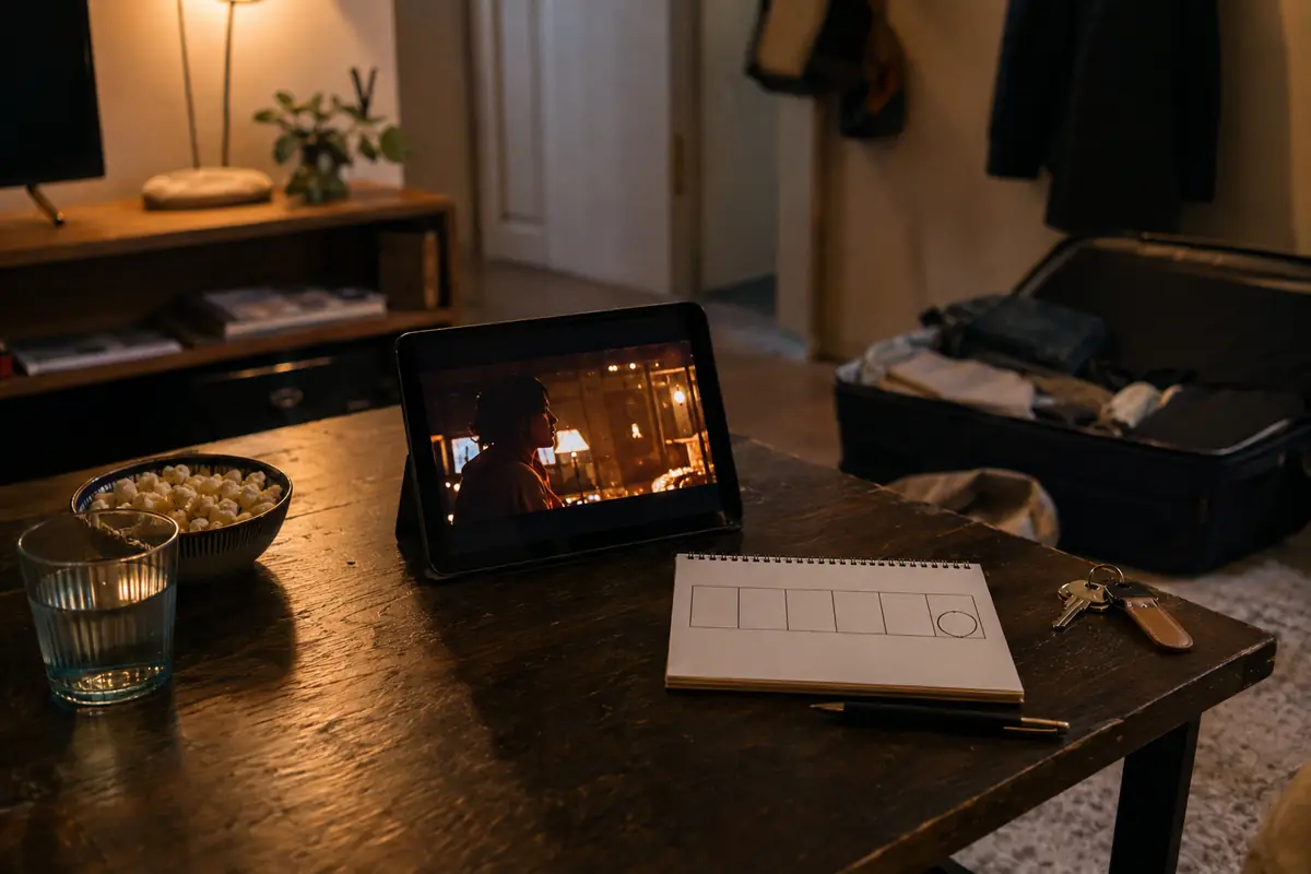 Film regardé sur une tablette dans une location de courte durée