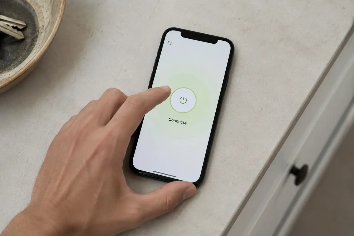 Smartphone connecté directement à un VPN sans formulaire de compte ni identifiants personnels