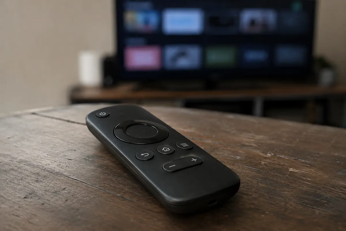 Télécommande de Smart TV avec bouton Accueil devant l’écran des applications