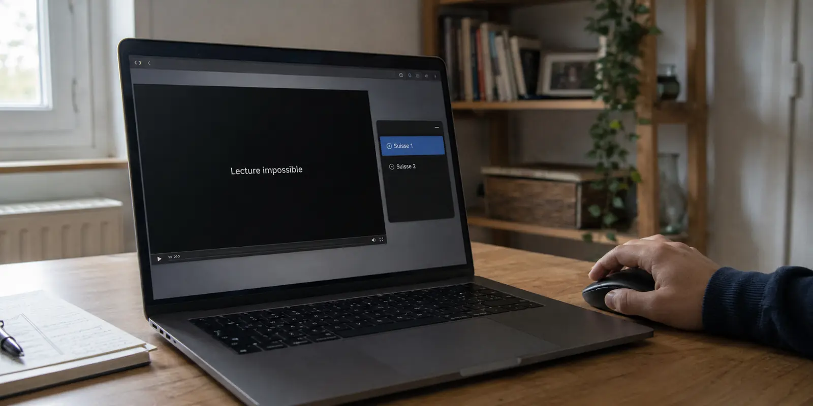 Ordinateur portable affichant une lecture impossible avec une première route suisse sélectionnée et une seconde disponible