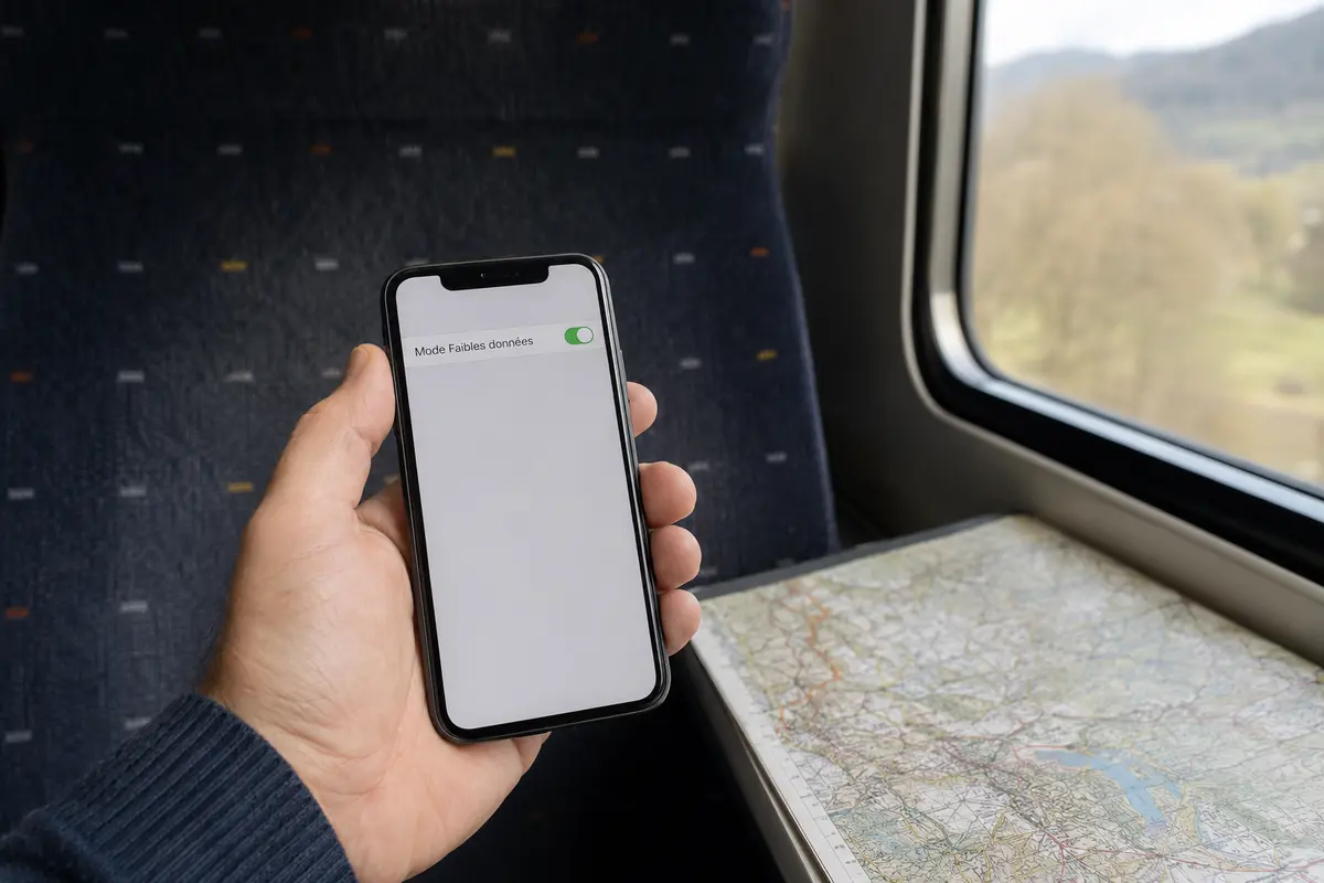 Activation du mode Faibles données sur un téléphone pendant un trajet en train