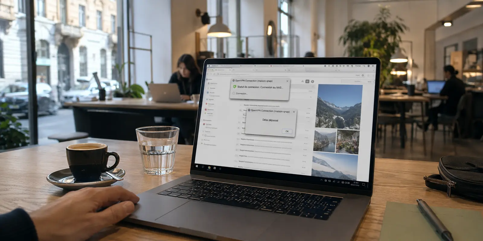 Dans un espace de coworking à Milan, la connexion au NAS domestique dépasse le délai alors que le reste d’Internet fonctionne.