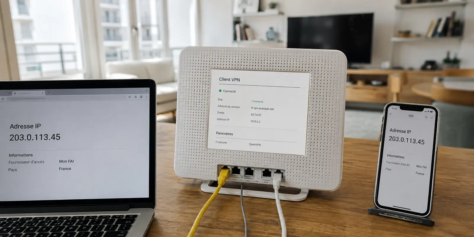 Un client VPN actif sur la box tandis que les appareils gardent leur adresse locale