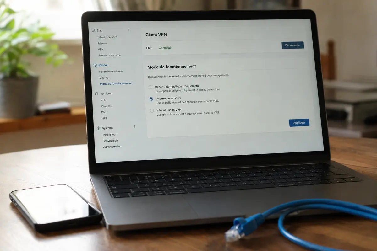 Un client VPN actif sur la box tandis que les appareils gardent leur adresse locale