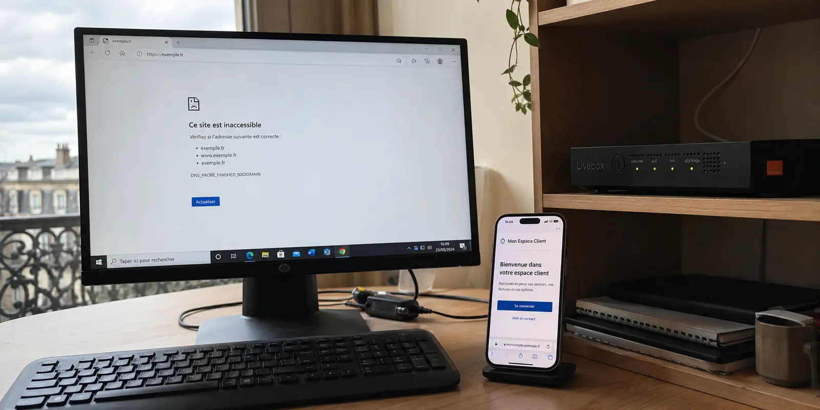 Le même portail reste inaccessible sur une connexion Livebox mais s’ouvre en 5G sur un téléphone