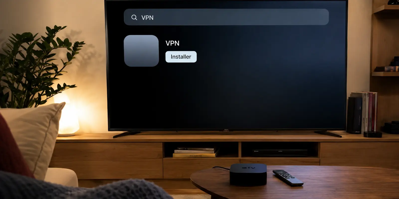 Une recherche VPN dans l’App Store de l’Apple TV affiche une application à installer directement sur le téléviseur