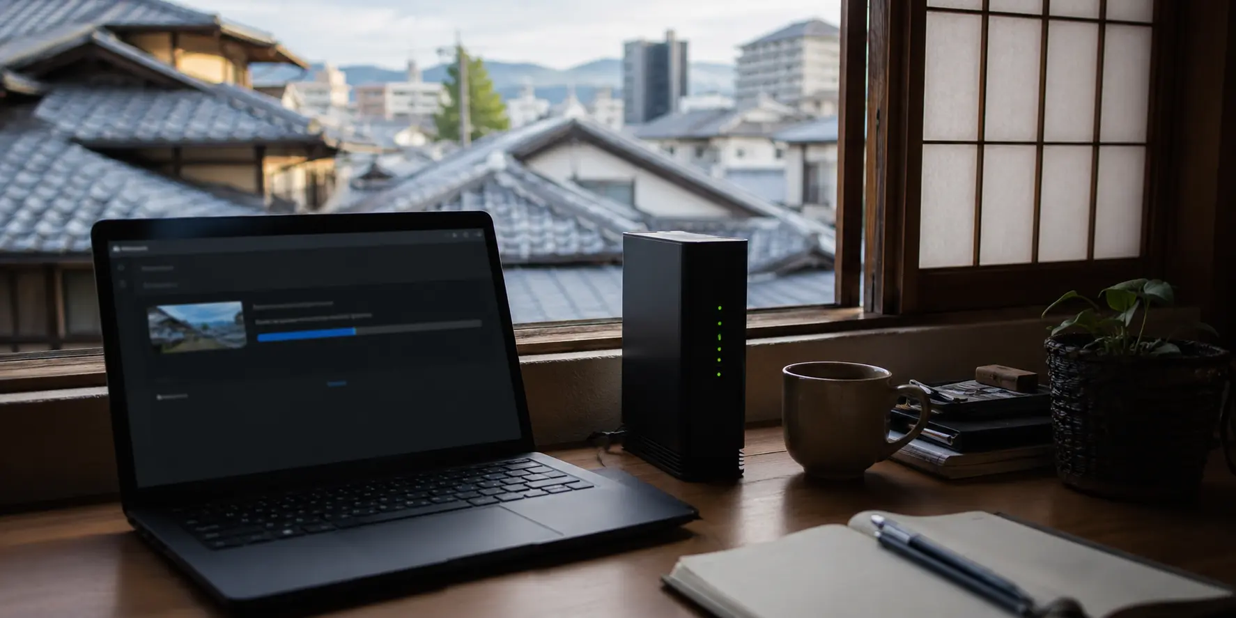 Depuis Kyoto, la barre d’envoi révèle mieux le trajet qu’un débit instantané.