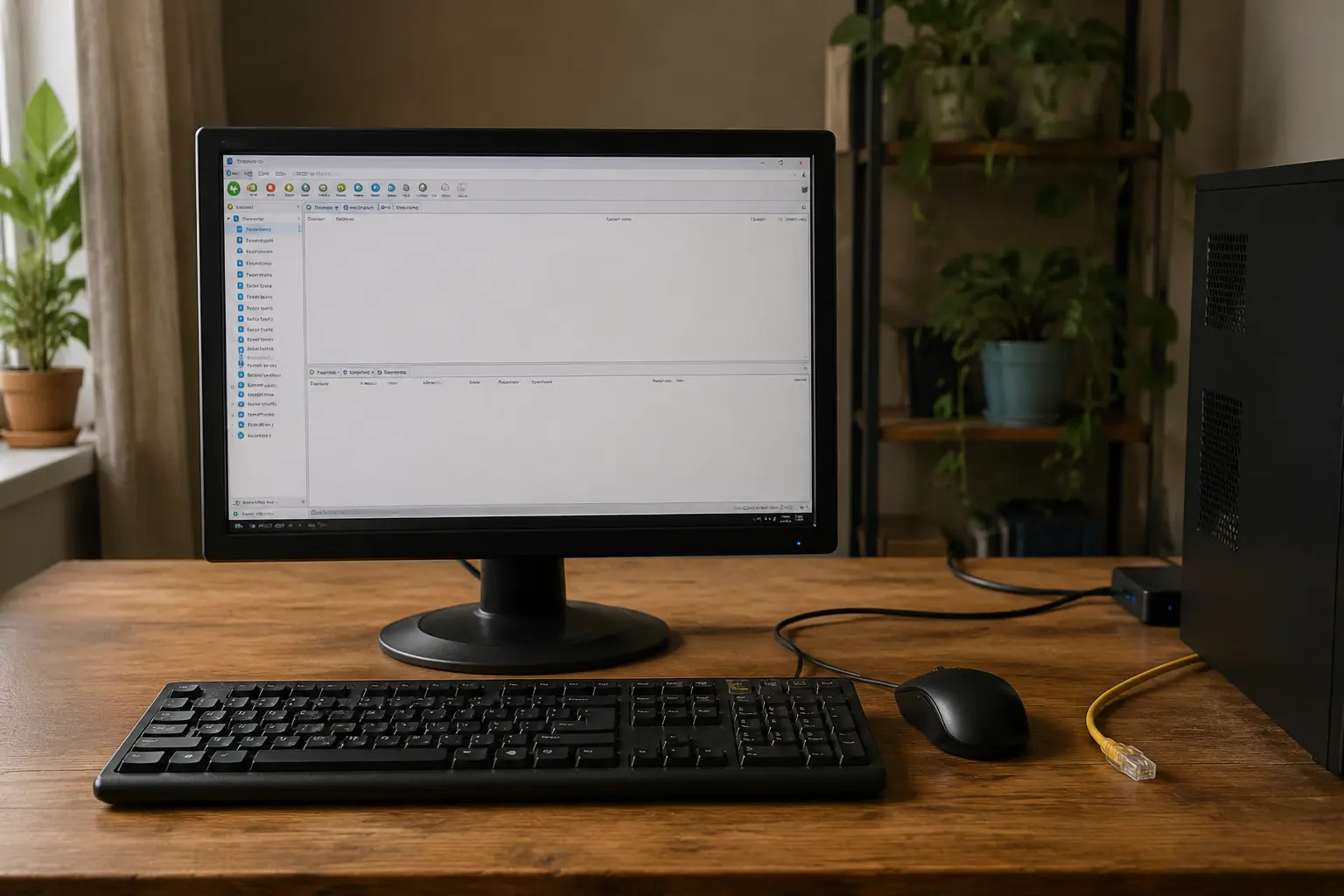 Ordinateur de bureau pendant un test de connexion