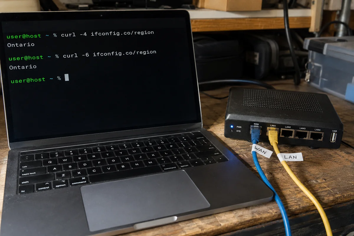 Ordinateur et routeur testant séparément les chemins IPv4 et IPv6.