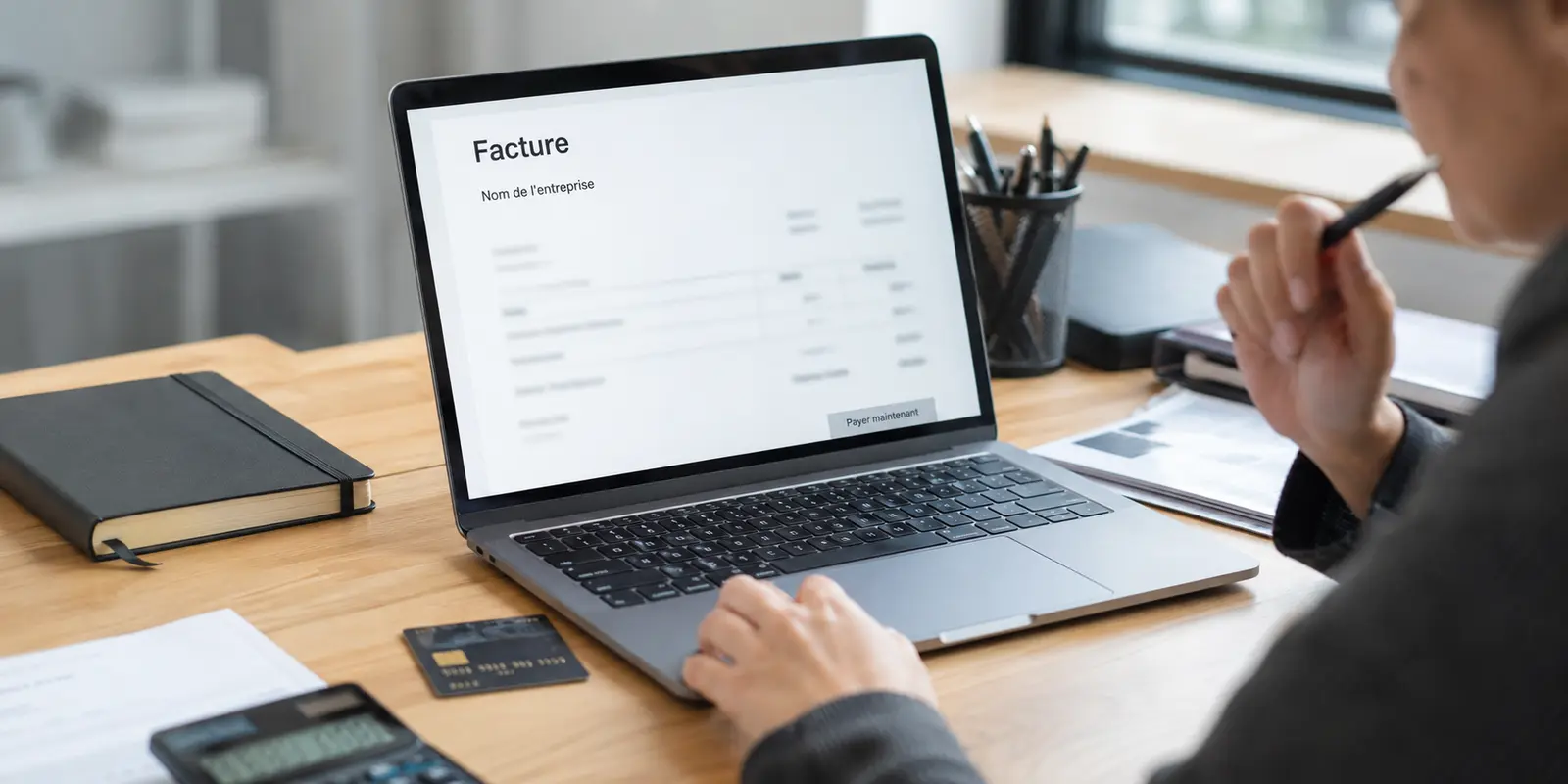 Une facture professionnelle est vérifiée avant le paiement d’un abonnement VPN