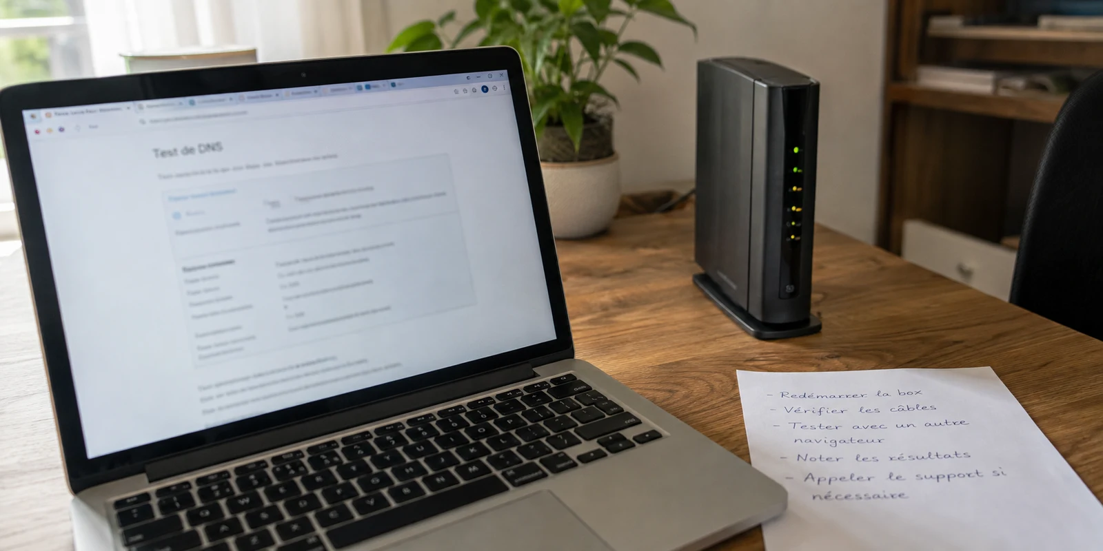 Illustration : Le test DNS se lit avec le contexte du réseau local, pas isolément.
