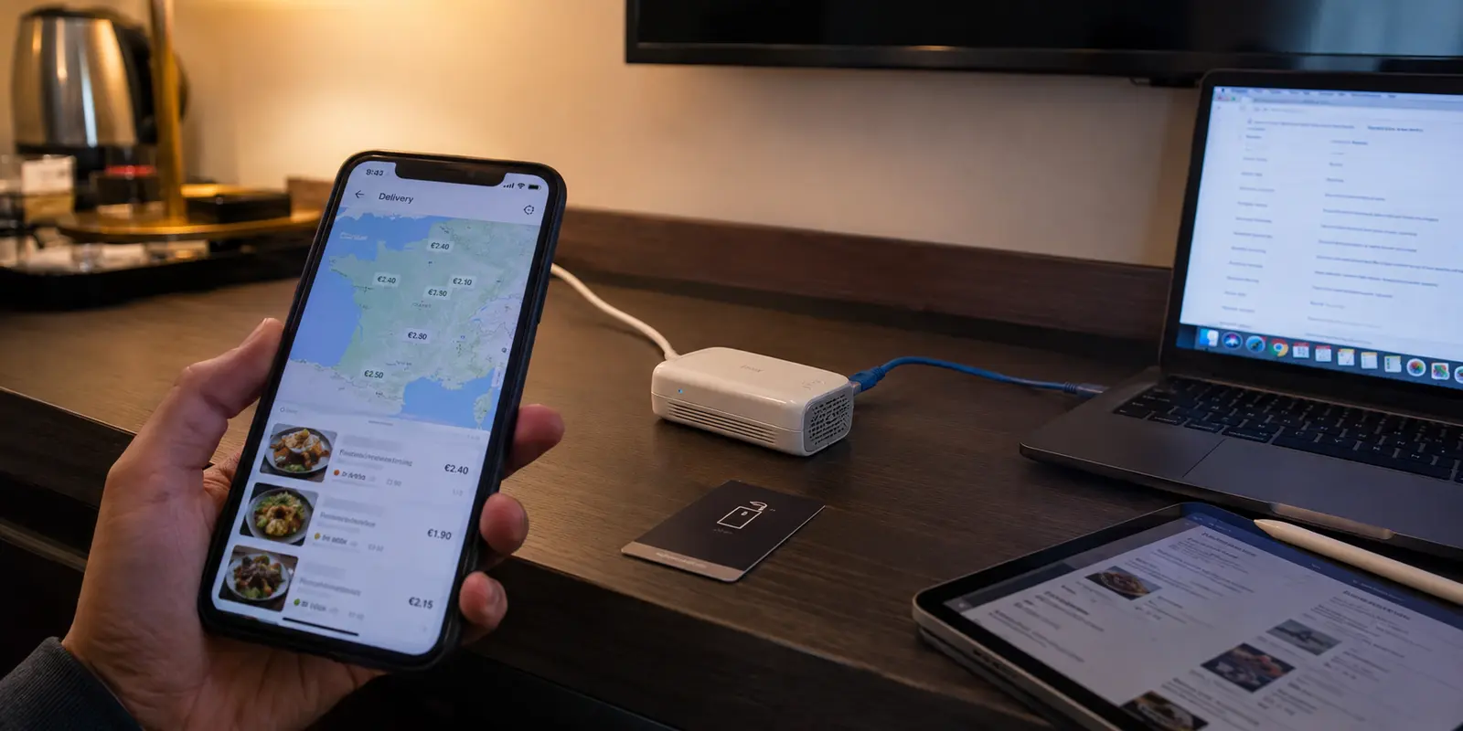 Téléphone affichant des résultats français parce que tous les appareils de l’hôtel passent par le VPN du routeur de voyage