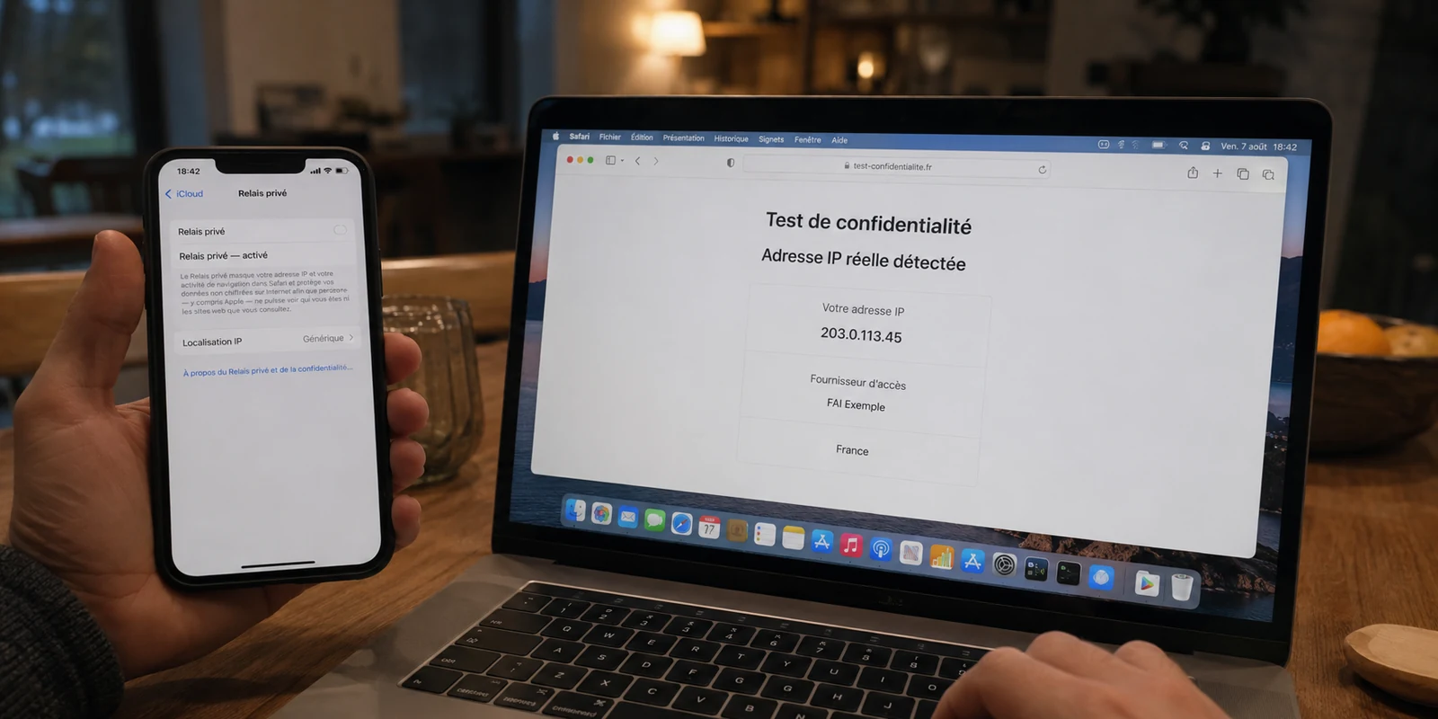 Relais privé activé sur l’iPhone tandis qu’un test Safari détecte encore l’adresse IP réelle