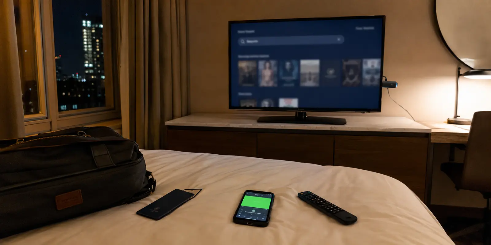 Roku ligado ao Wi-Fi do hotel sem encontrar o filme enquanto a VPN está apenas no telemóvel