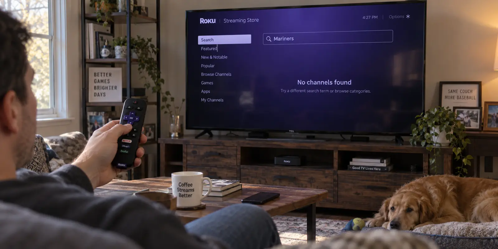 A Roku Streaming Store search returns no channels for the app a viewer wants