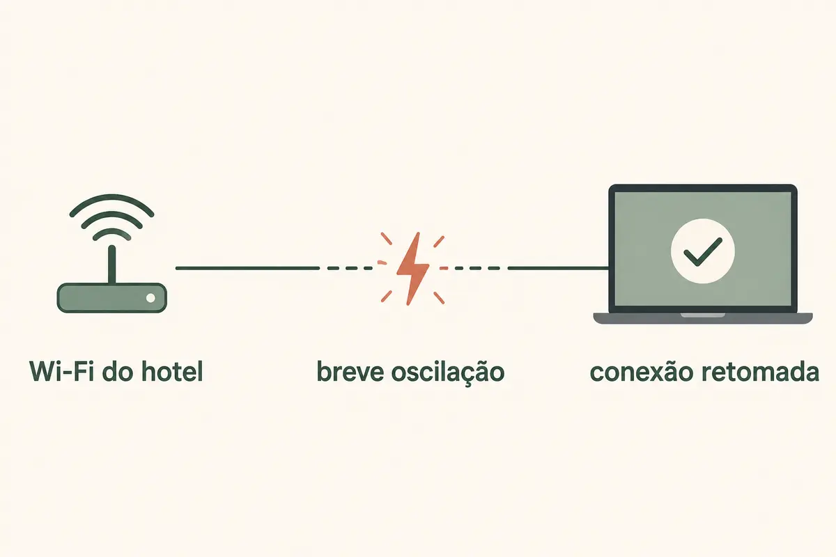 Esquema de uma conexão VPN retomada automaticamente após uma breve oscilação do Wi-Fi