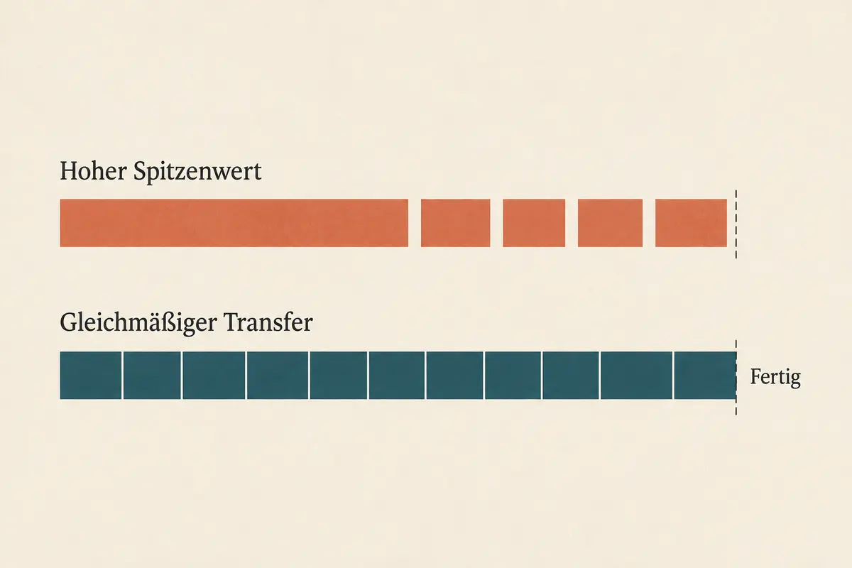 Vergleich zwischen hohem Spitzenwert und gleichmäßigem Datentransfer.