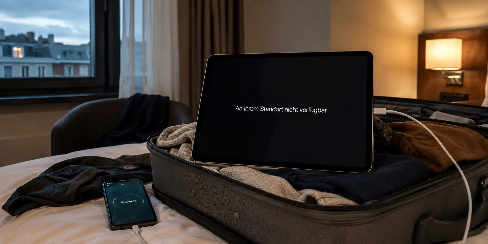 Gesperrter SRF-Livestream auf einem Tablet im Hotel