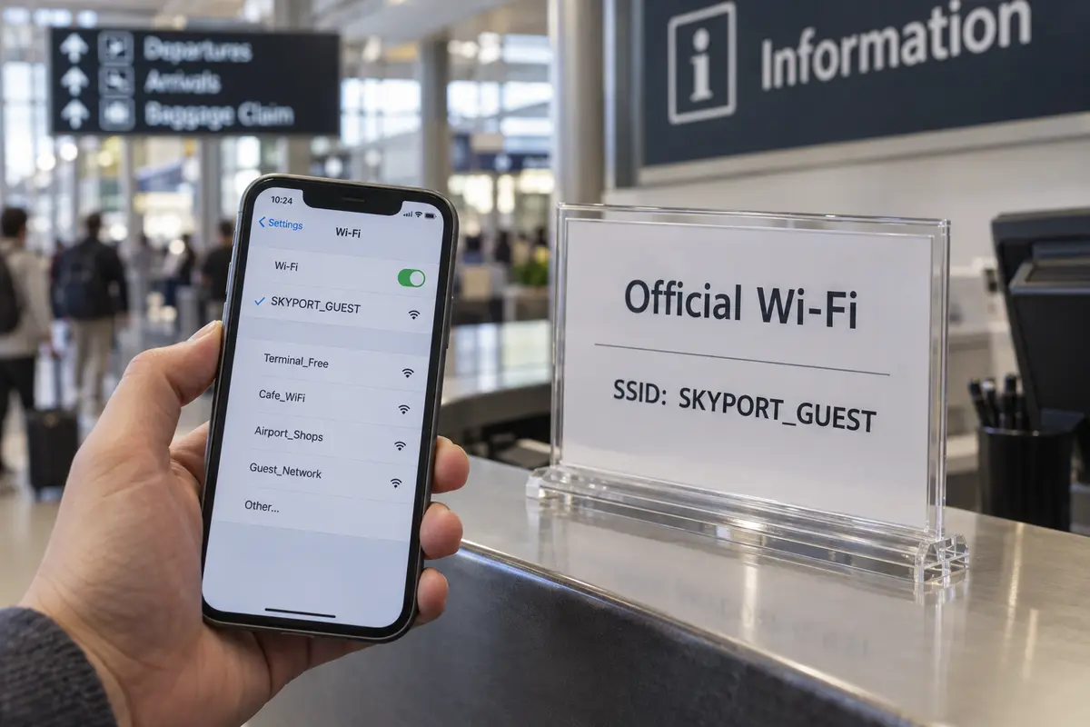 Matching an airport's official Wi-Fi name to the network selected on a phone