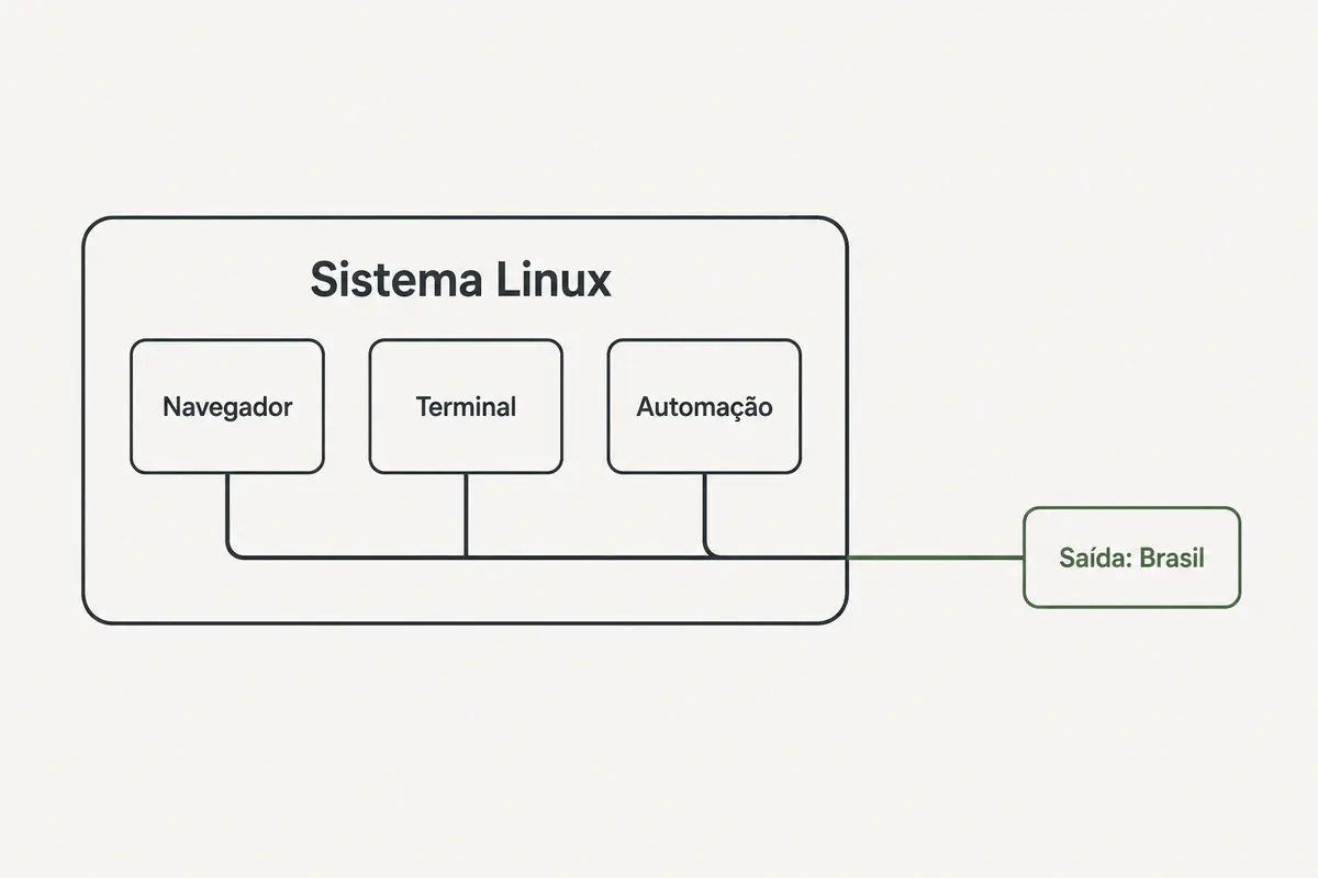 Diagrama de navegador, terminal e automação usando a mesma saída brasileira