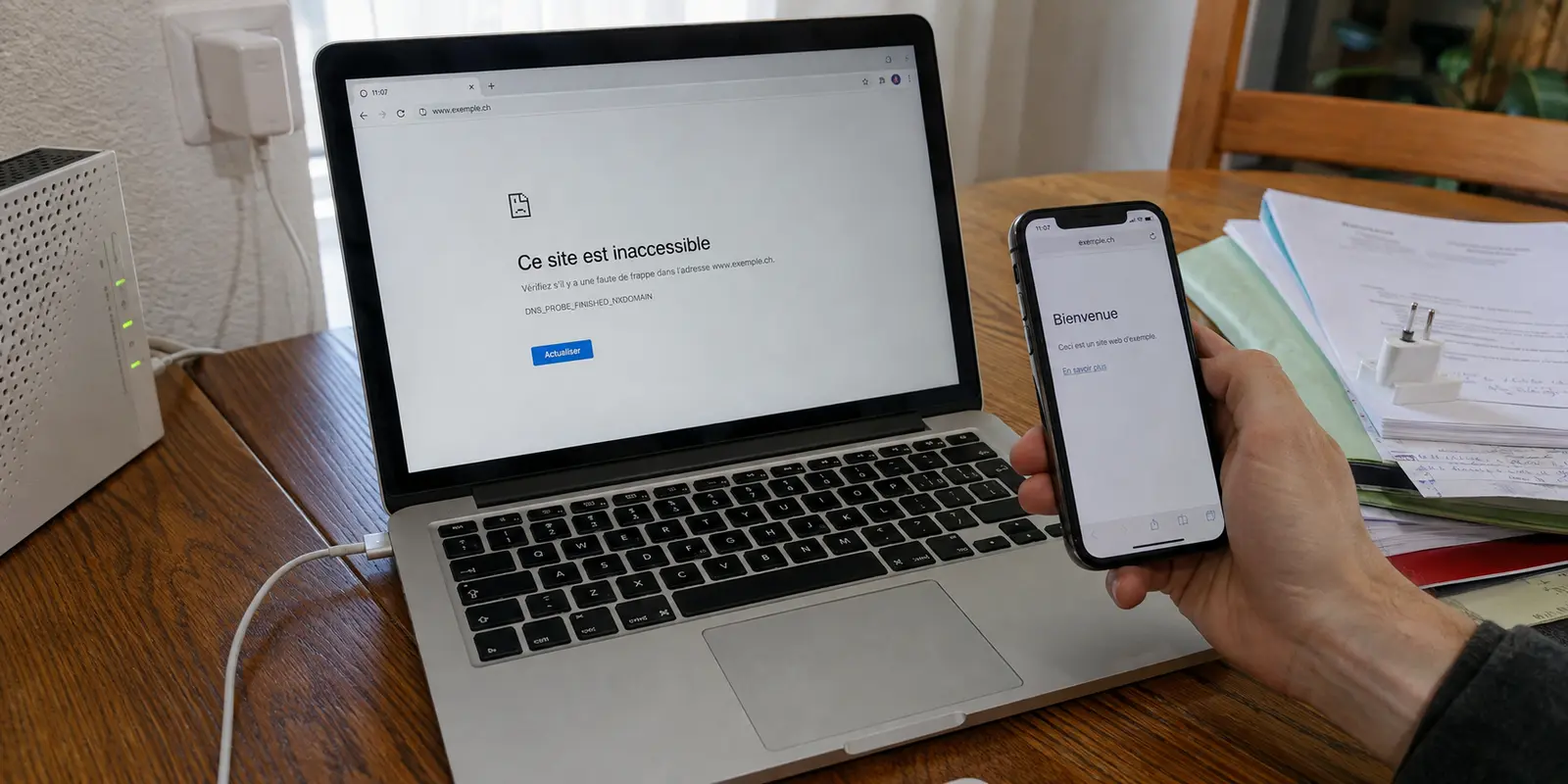 Le site est inaccessible sur l’ordinateur relié au Wi-Fi domestique mais s’ouvre sur le téléphone en données mobiles