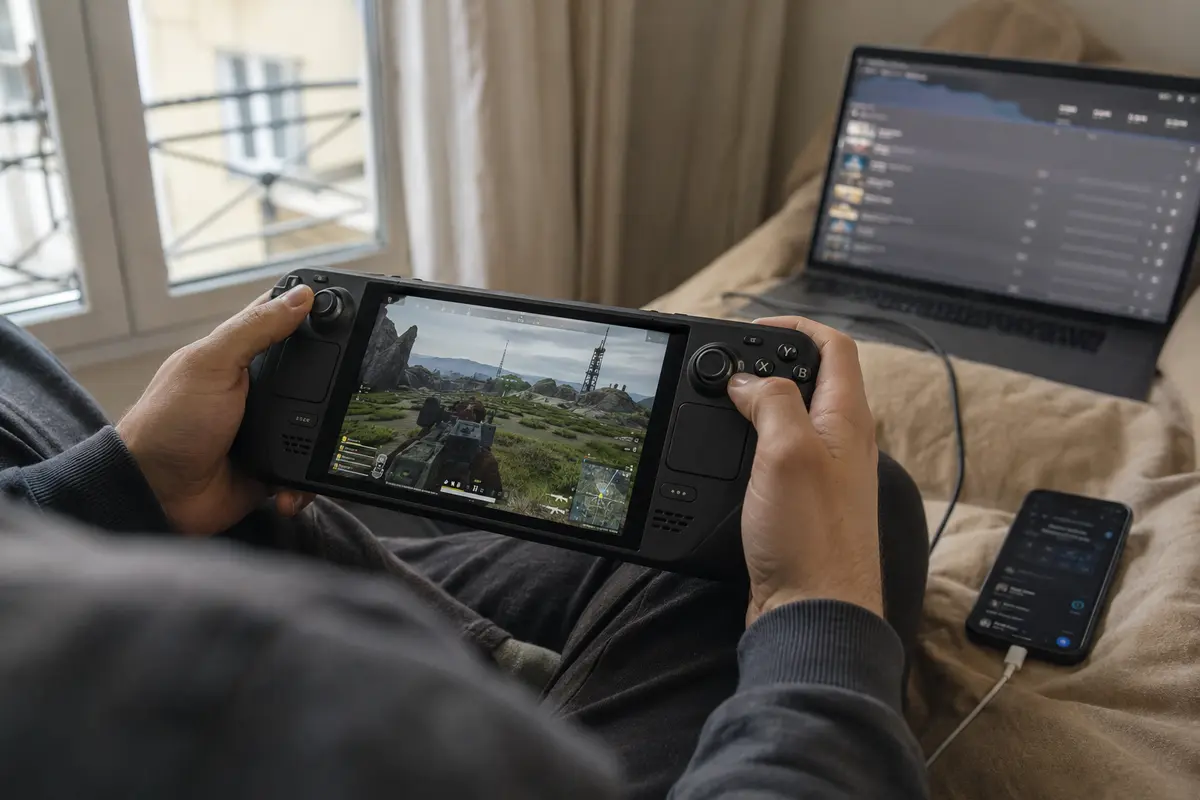 Une partie en ligne stable sur Steam Deck avec le téléphone en partage de connexion et les téléchargements laissés de côté