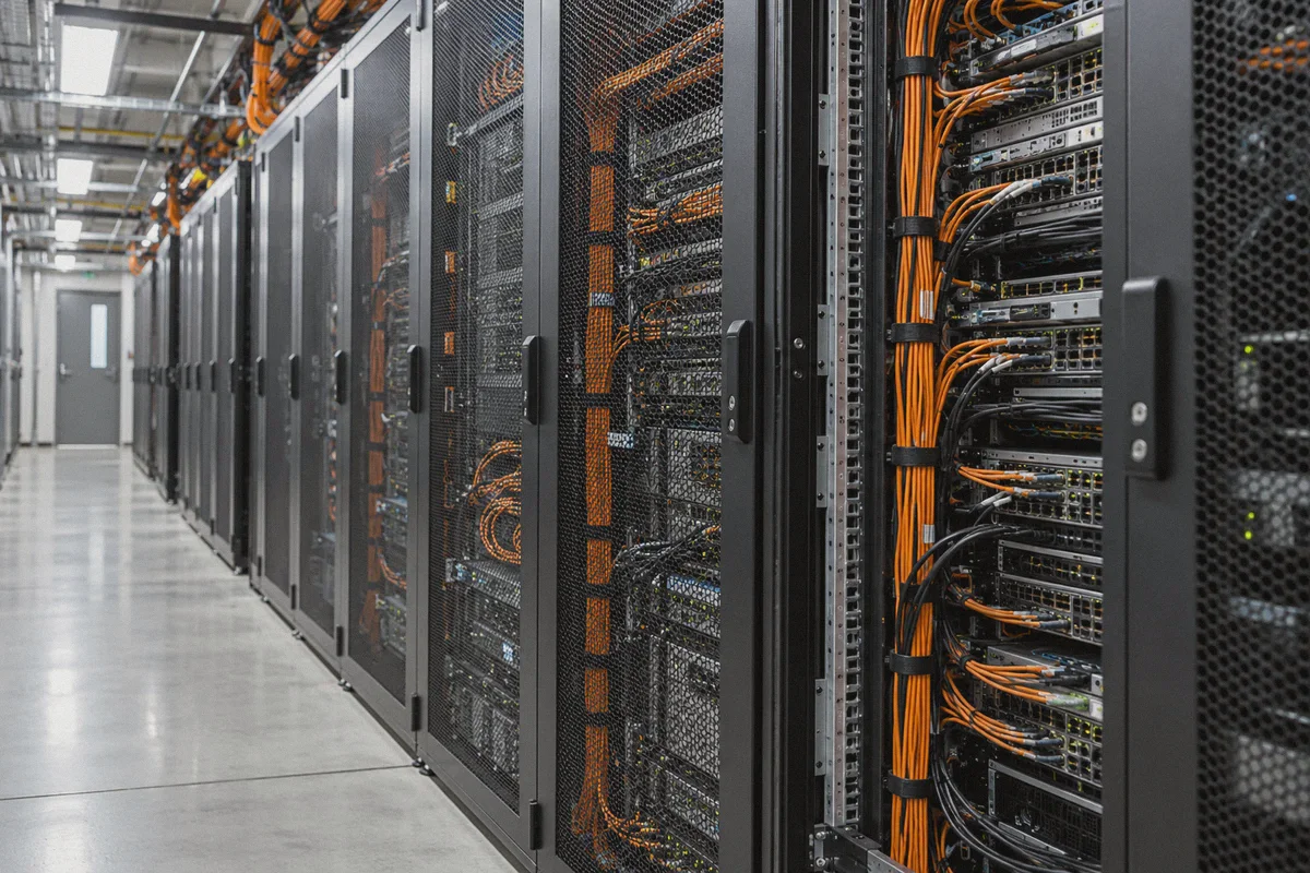 Commercial server racks in a data center.