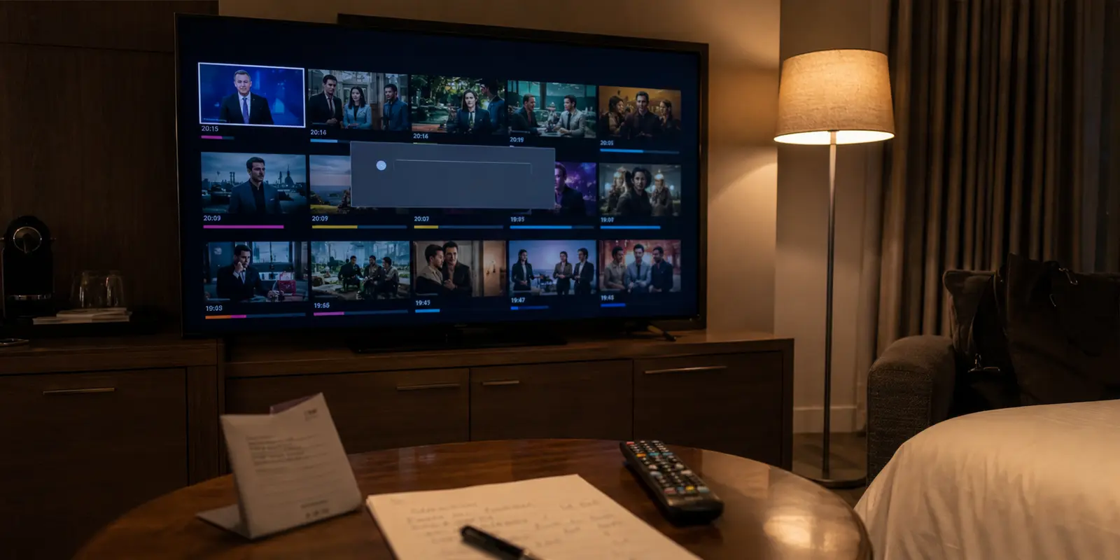 Streaming-Auswahl mit Verbindungsunterbrechung auf einem Hotel-Fernseher