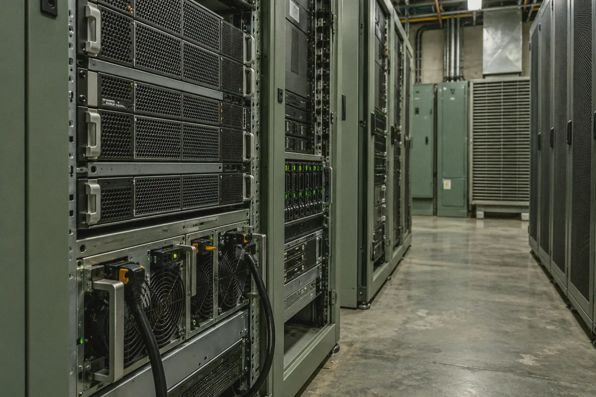 Server power and cooling equipment in a utility bay.
