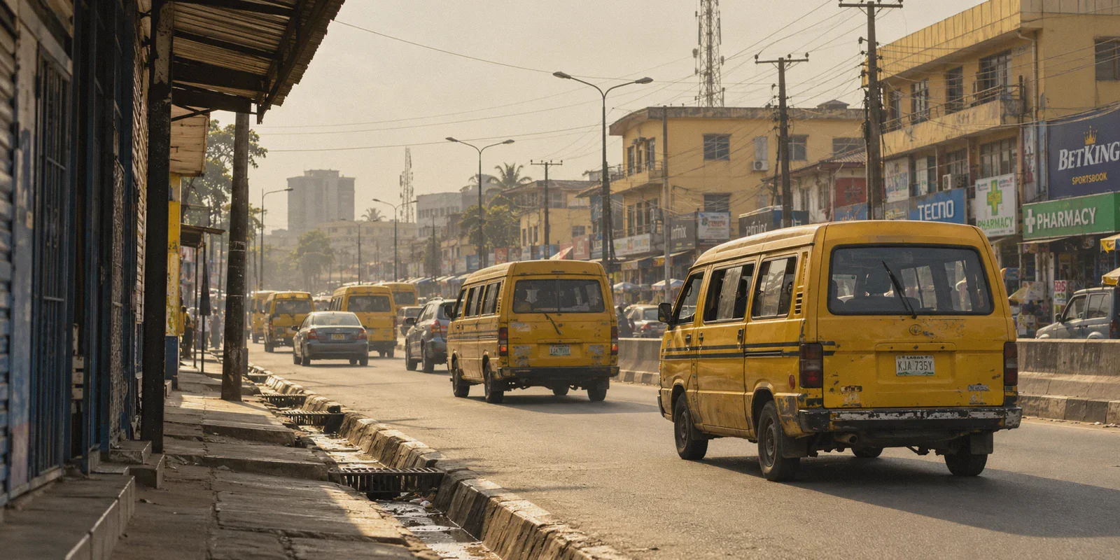 An Ikeja street in Lagos on a humid afternoon.