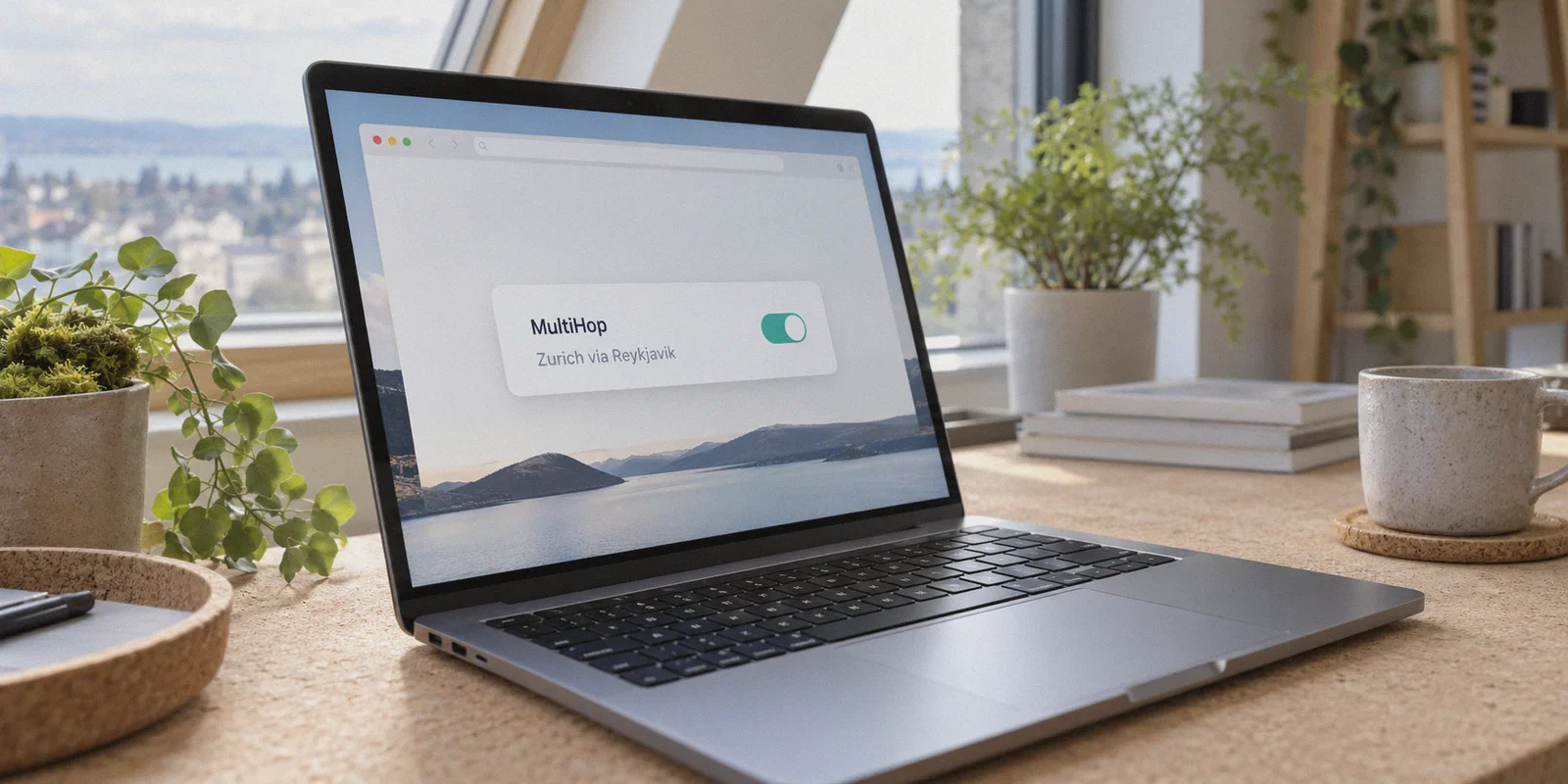 A MultiHop connection setting on a laptop in a home office.