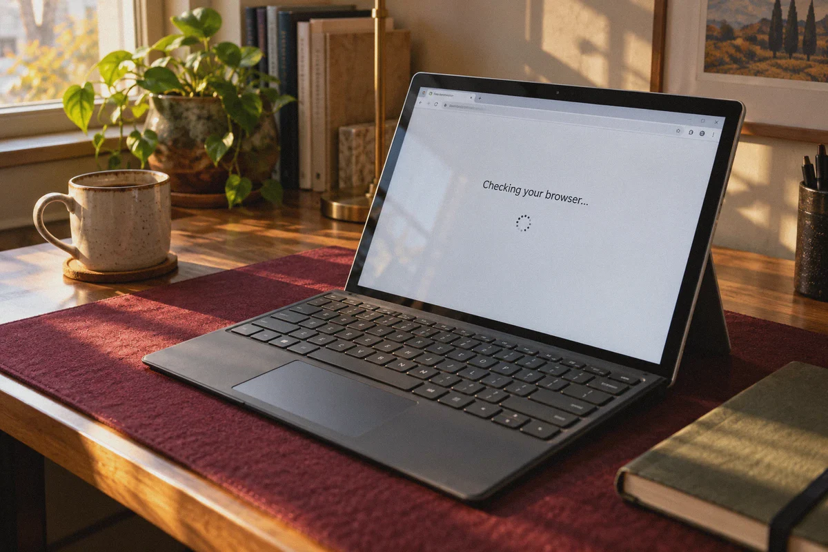 A browser verification page on a detachable computer.