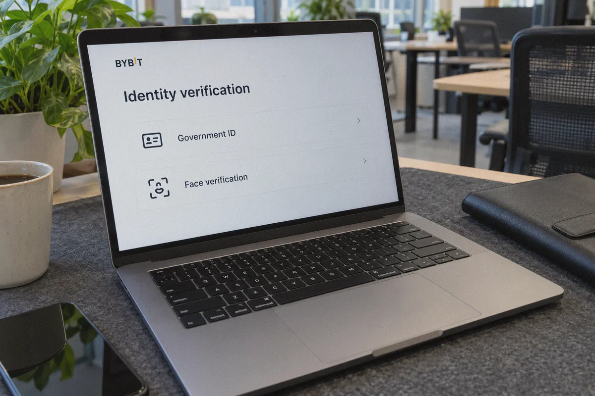 An identity-verification screen and closed document wallet.