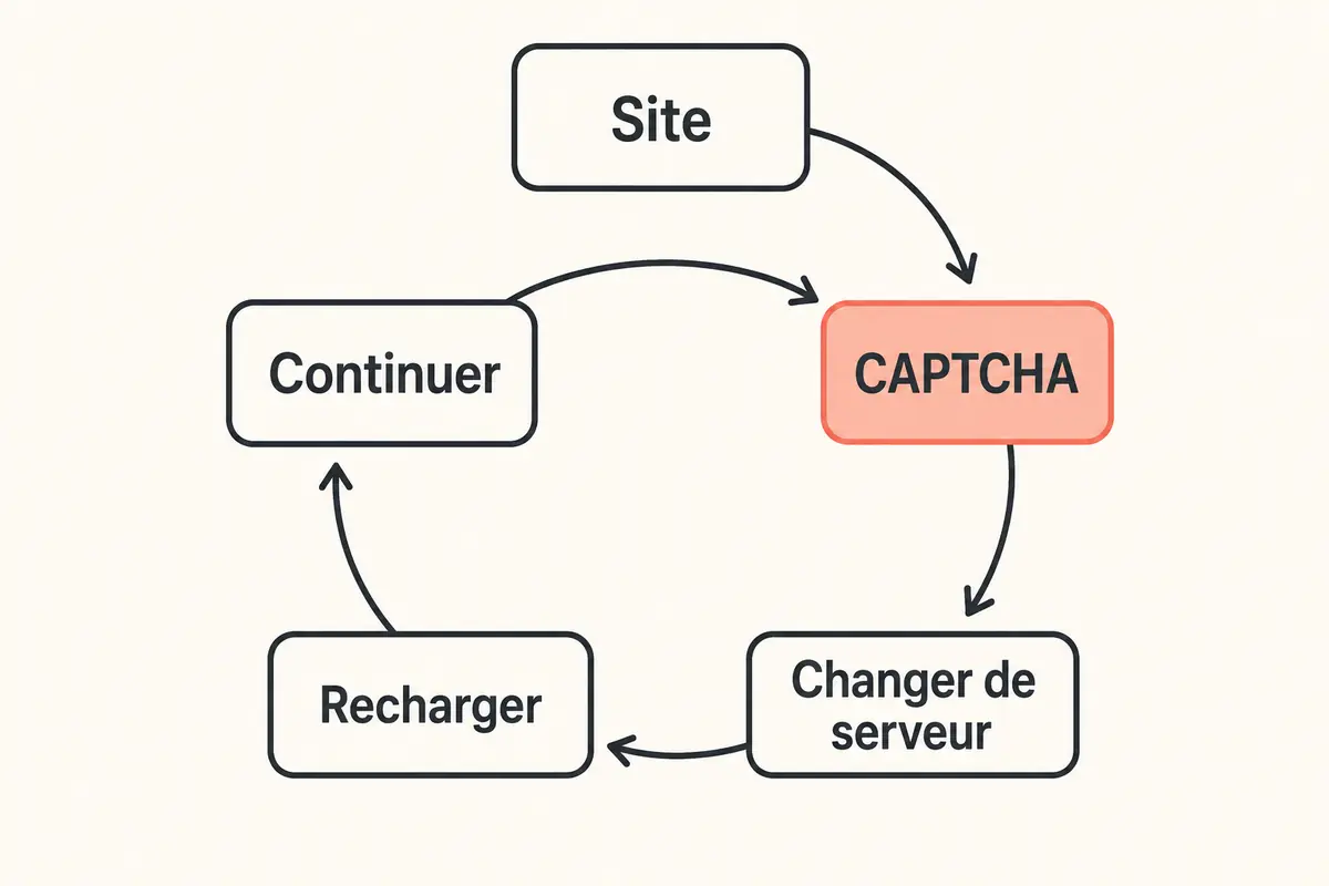 Boucle répétitive entre un site, un CAPTCHA, un changement de serveur et le rechargement de la page