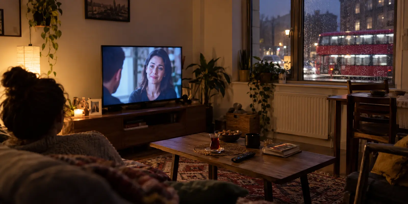 Watching Turkish television from a London flat on a rainy evening