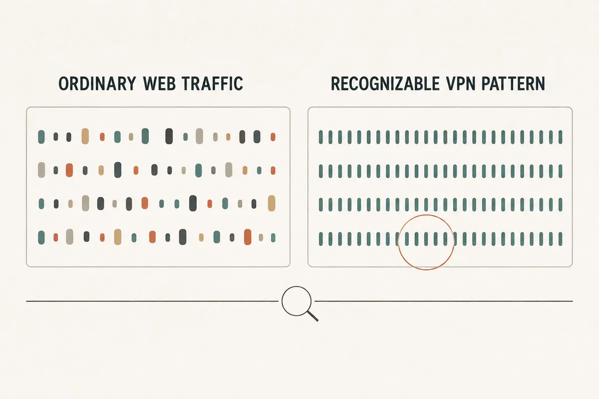 Comparison of varied ordinary web traffic and a uniform recognizable VPN connection pattern