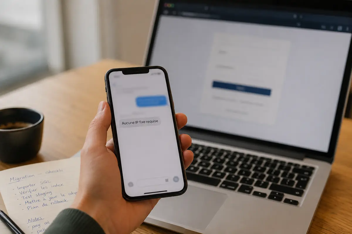 Un message d’assistance confirme qu’aucune adresse IP fixe n’est requise.