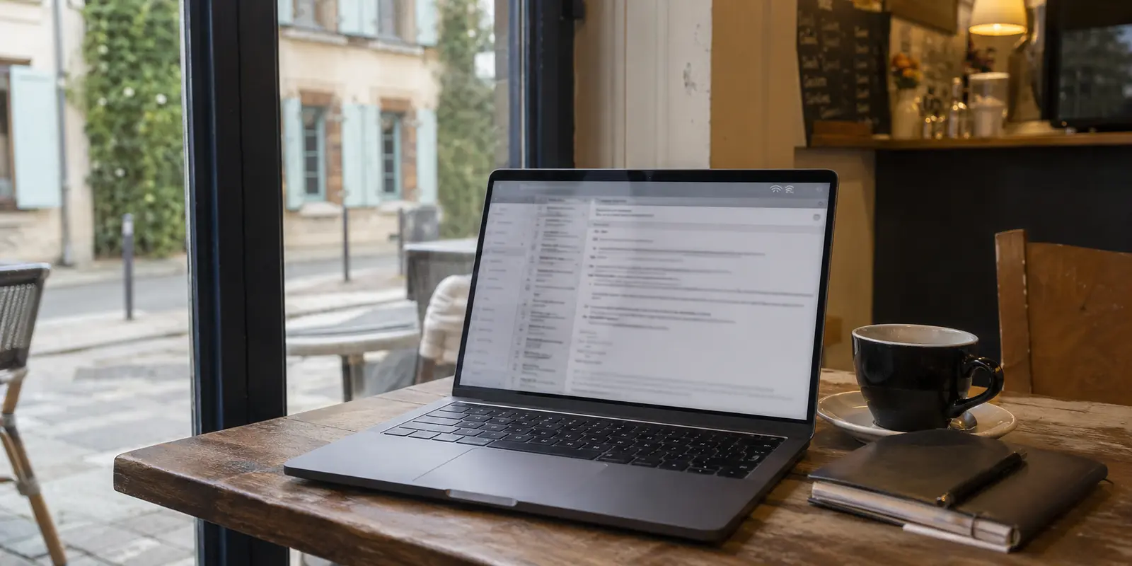 Messagerie déjà ouverte sur un ordinateur connecté au Wi-Fi d’un café
