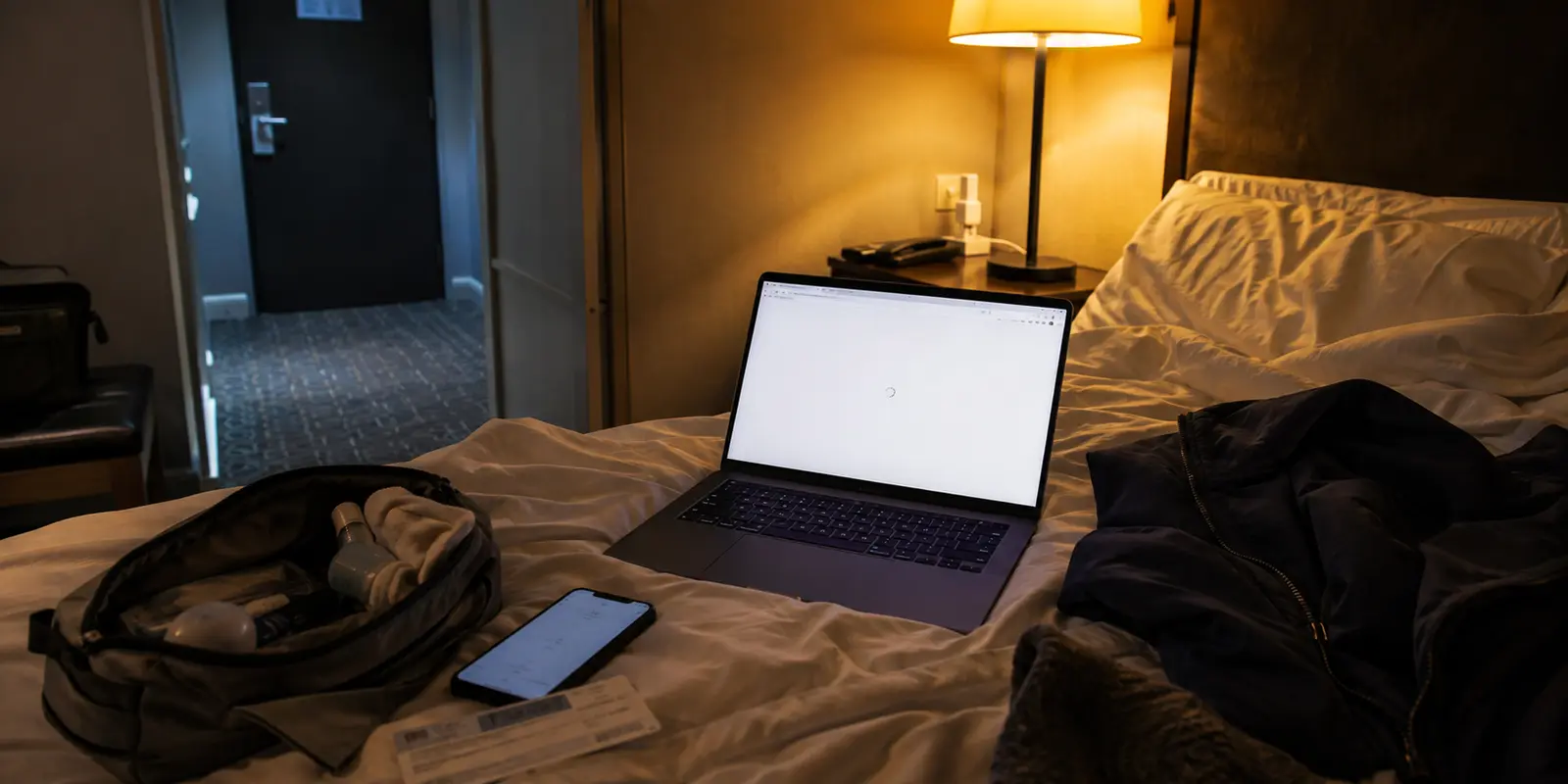 Portátil con una página en blanco pese a estar conectado al Wi-Fi de un hotel
