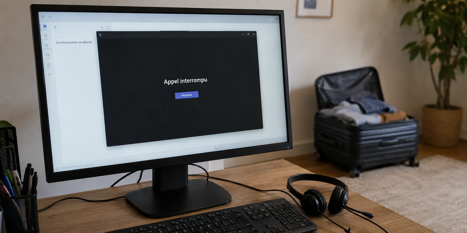 Un appel de travail est interrompu pendant un test à domicile avant le départ en voyage.
