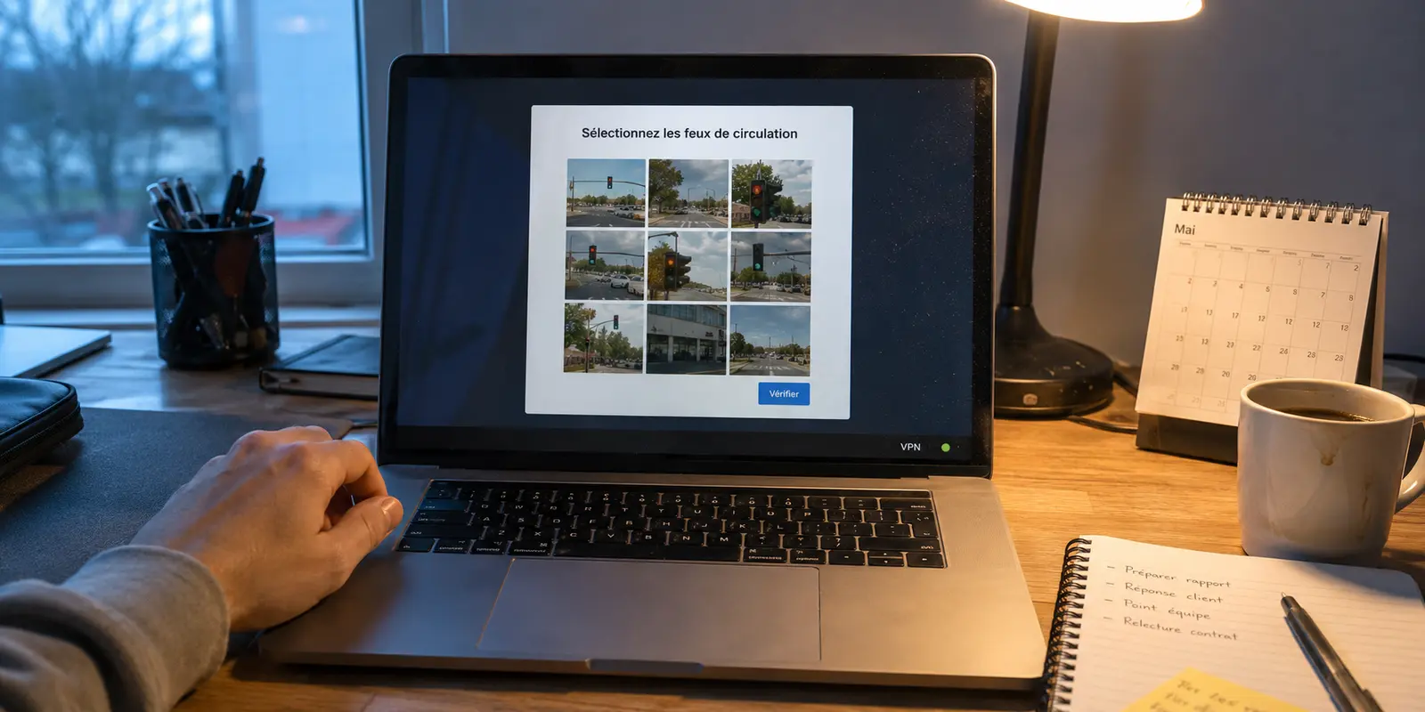 Un nouveau CAPTCHA demandant de sélectionner des feux de circulation avant même de commencer à travailler