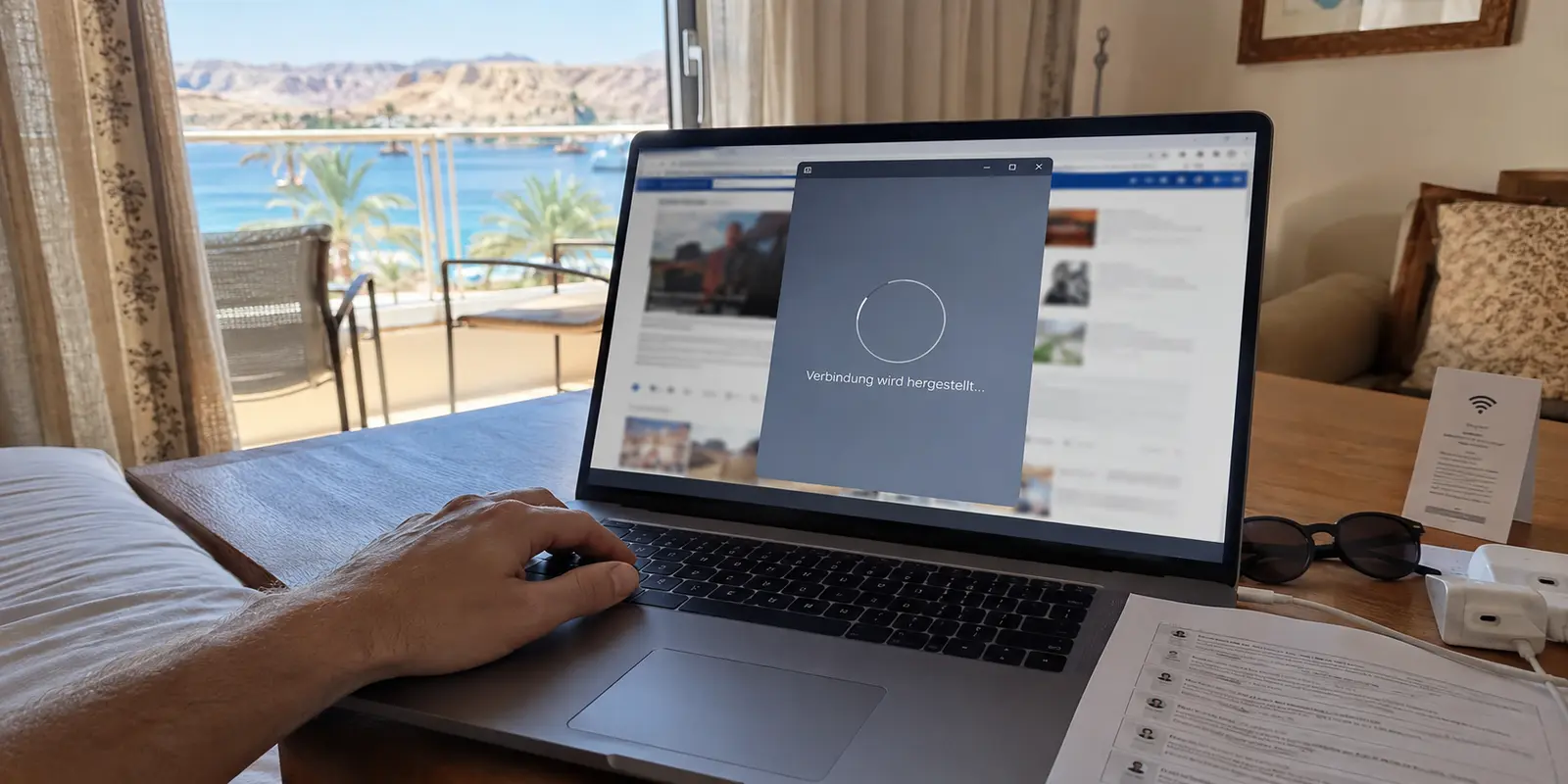 In einem Hotel in Ägypten bleibt die VPN-Verbindung hängen, obwohl Webseiten im WLAN laden