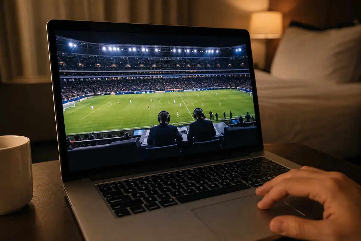 Le direct sportif est désormais lancé sur l’ordinateur portable dans la chambre d’hôtel.